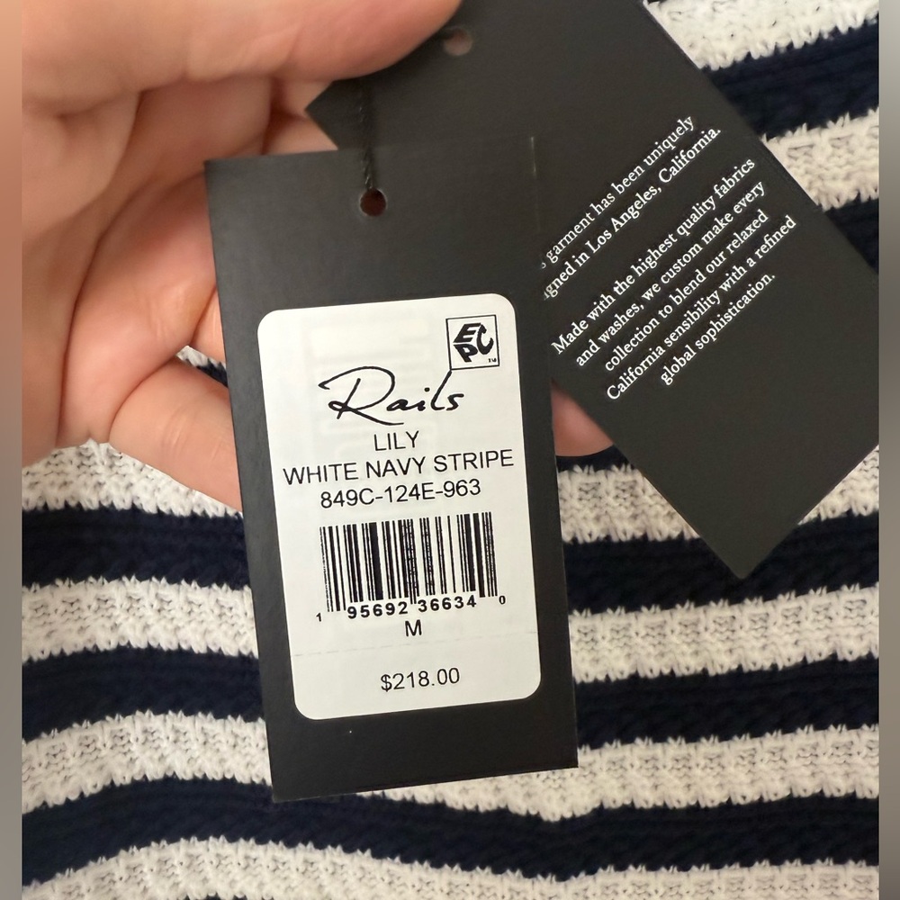 NWT Rails Lily Navy & White 100% Cotton Crochet Knit Stripe Euro-Summer Dress - Picture 10 of 12